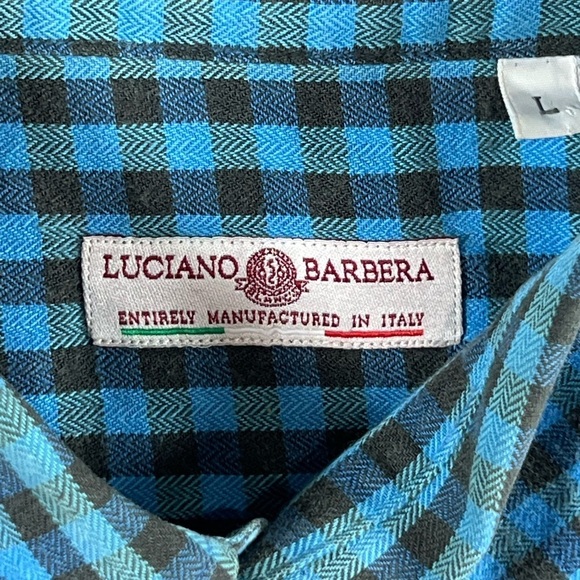Luciano Barbera Size Large Classic Navy Gingham Cotton Twill Made in Italy Shirt - Picture 8 of 11